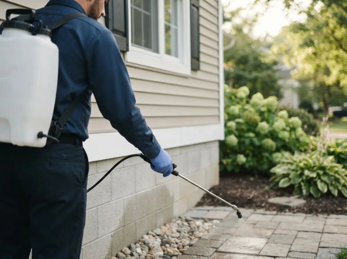 Pest control technician inspecting a home in Troutville, VA